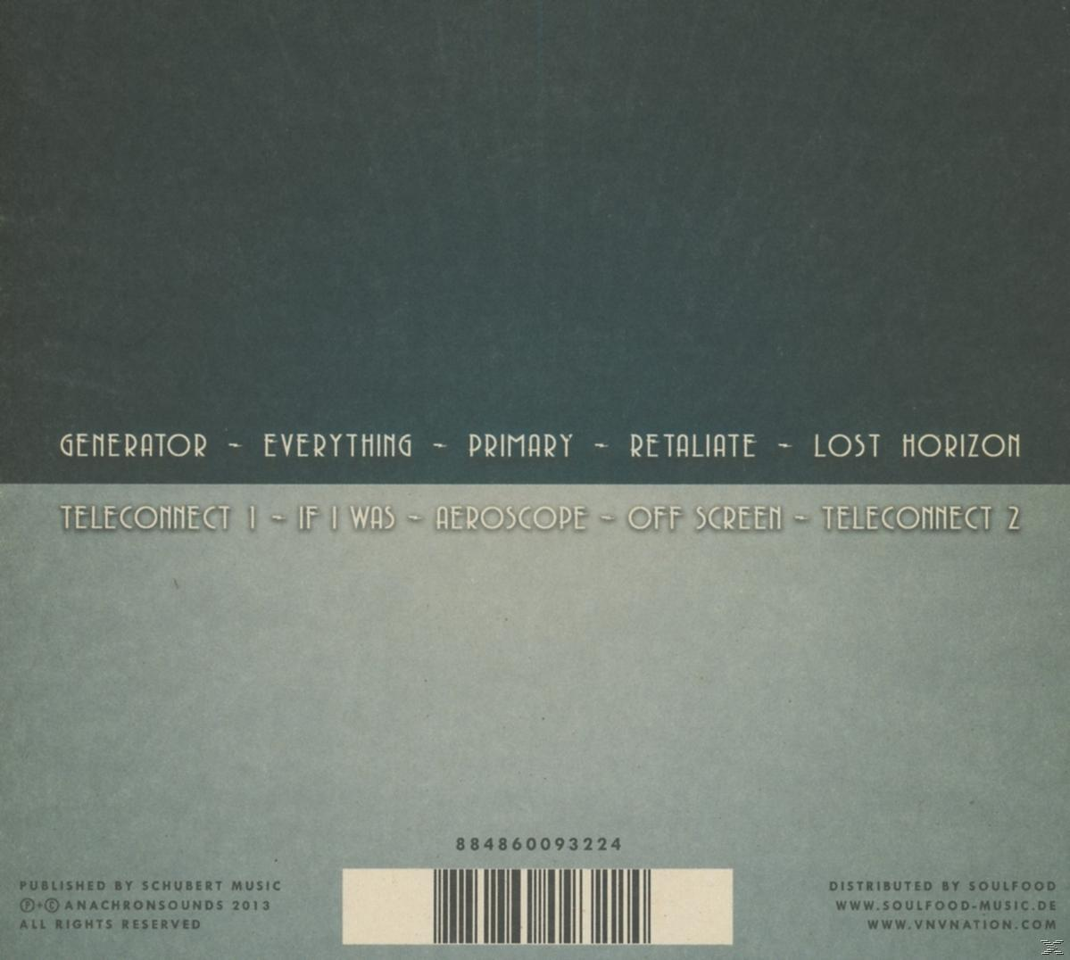 Albumcover mit dem Titel 'Generator' und einer Titelliste. Der Hintergrund ist dunkelblau.