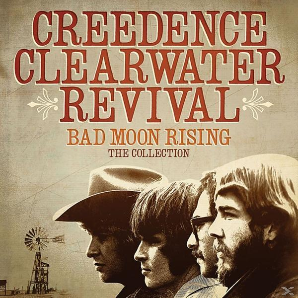 Creedence Clearwater Revival albumhoes. Bevat bandleden, met de titel 'Bad Moon Rising'.