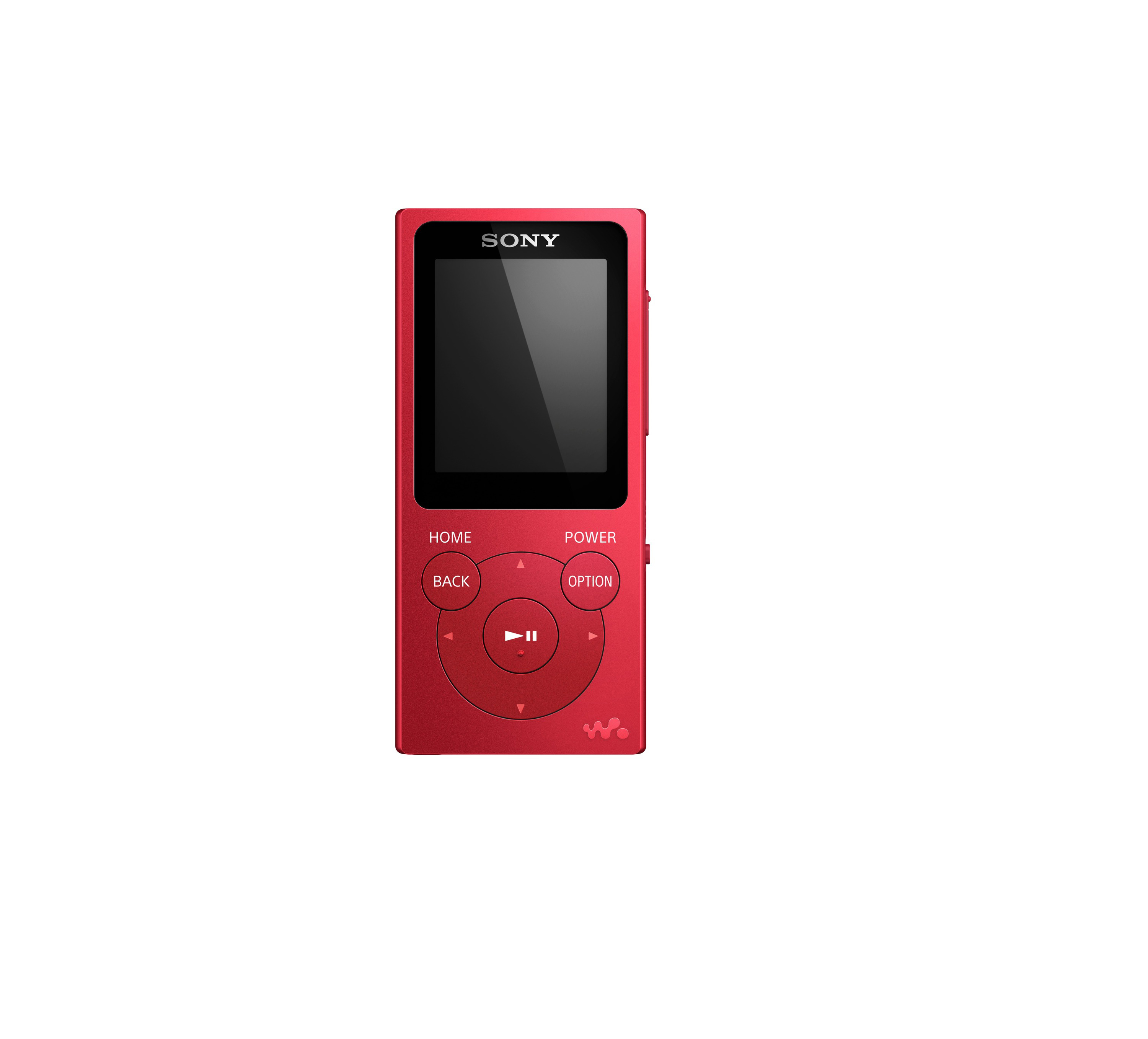 Roter Sony Walkman. Zeigt Knöpfe für Home, Back, Option, Power und Play/Pause.
