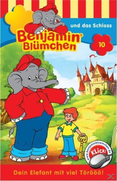 Cartoon-Cover: Elefant, Junge, Schloss, Text "Benjamin Blümchen" und Mauszeiger.