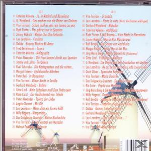 CD-Rückseite mit spanischen Songtiteln und Windmühlen im Hintergrund.