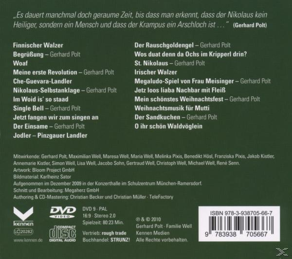 CD-Rückseite mit Text. Listet Songs, Credits und ein DVD-Logo auf.