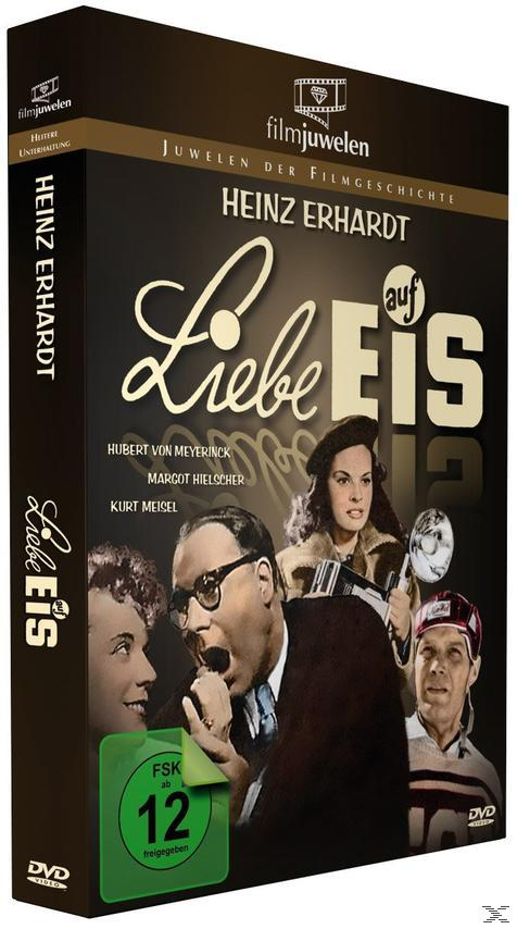 DVD-Cover. Schwarze Box mit Filmtitel 'Liebe auf Eis' und Fotos der Schauspieler.