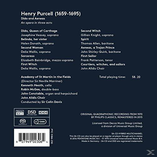 Rückseite der CD Dido and Aeneas von Henry Purcell. Credits, Namen und ein Barcode sind sichtbar.