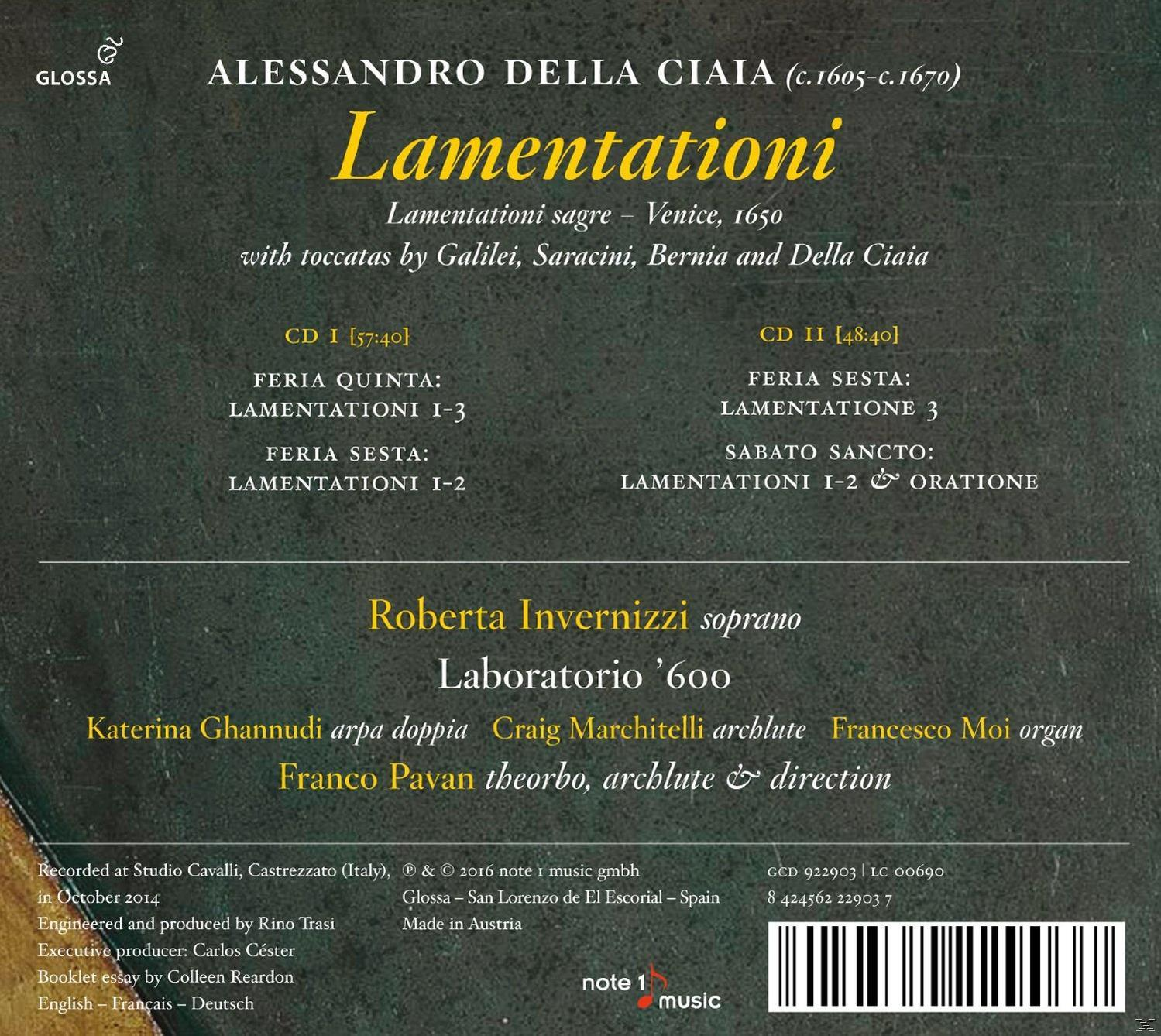 Roberta Invernizzi, Laboratorio '600 - Lamentationi (1650)  - (CD)