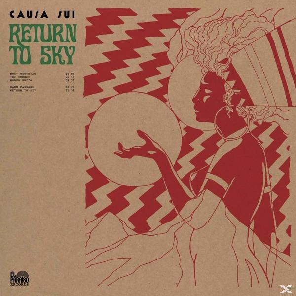 Albumcover mit einer roten Illustration einer Frau, Text "CAUSA SUI" und Titelliste auf braunem Hintergrund.