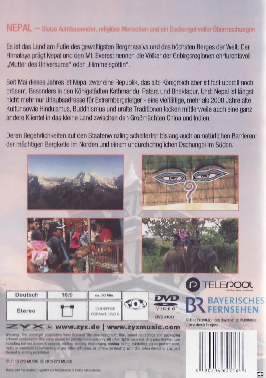 Rückseite einer DVD-Hülle mit Bildern und Text über Nepal.