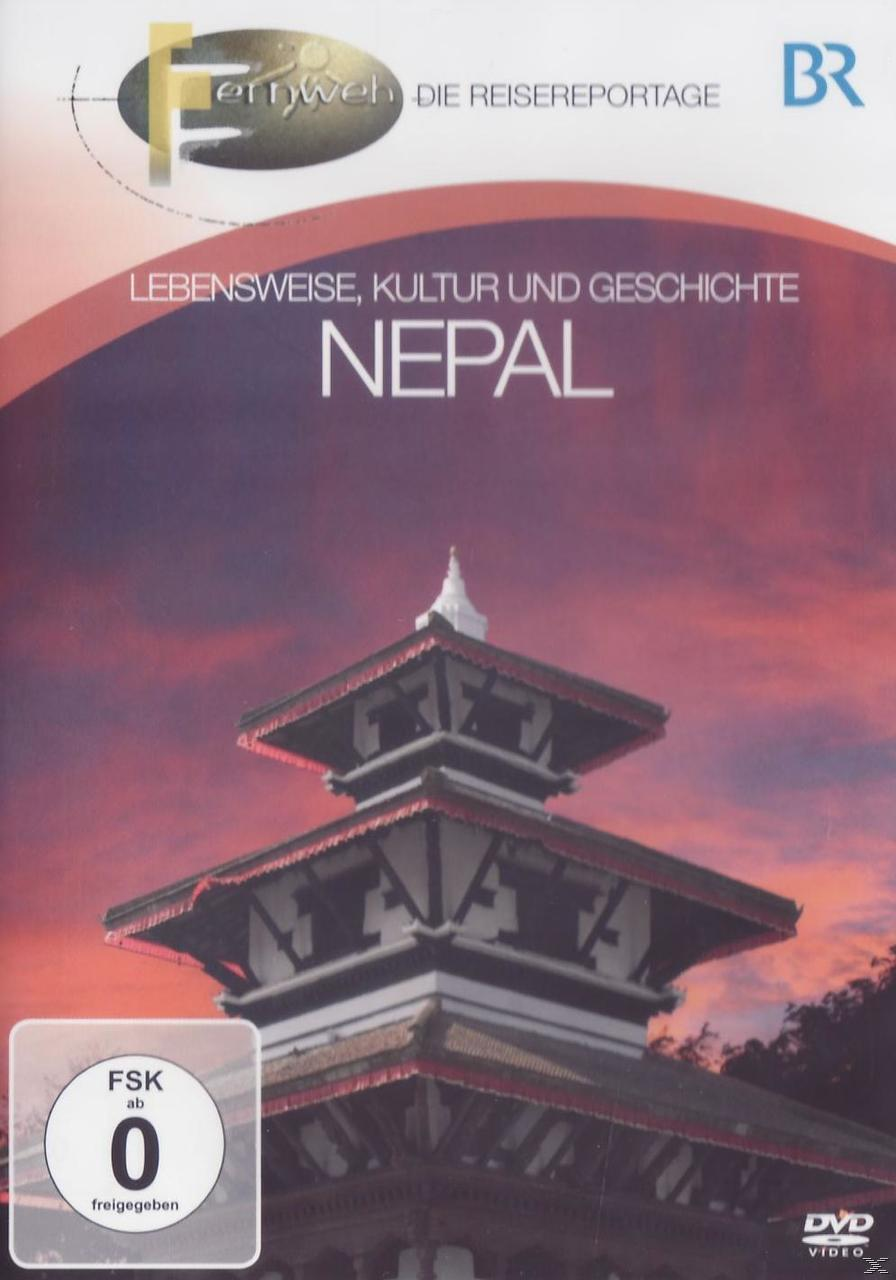 DVD-Cover mit einem Tempel und Text auf Deutsch: 'LEBENSWEISE, KULTUR UND GESCHICHTE NEPAL'.
