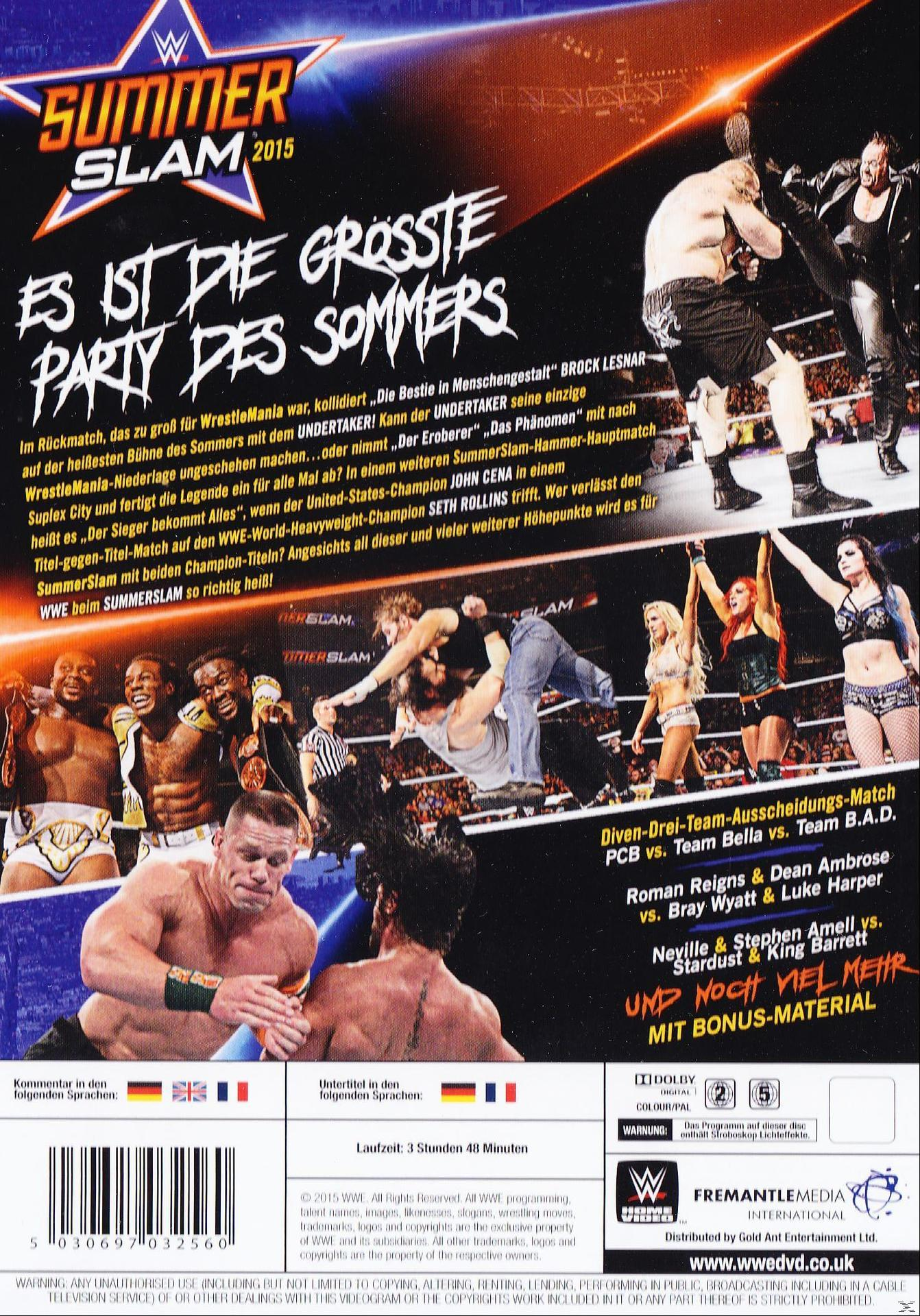 DVD-Cover mit Wrestling-Action-Szenen und Text auf Deutsch, bewirbt SummerSlam 2015.