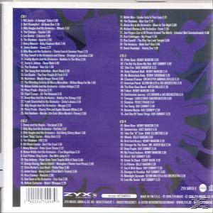 Rückseite einer CD-Hülle mit Titellisten in lila Farbe.