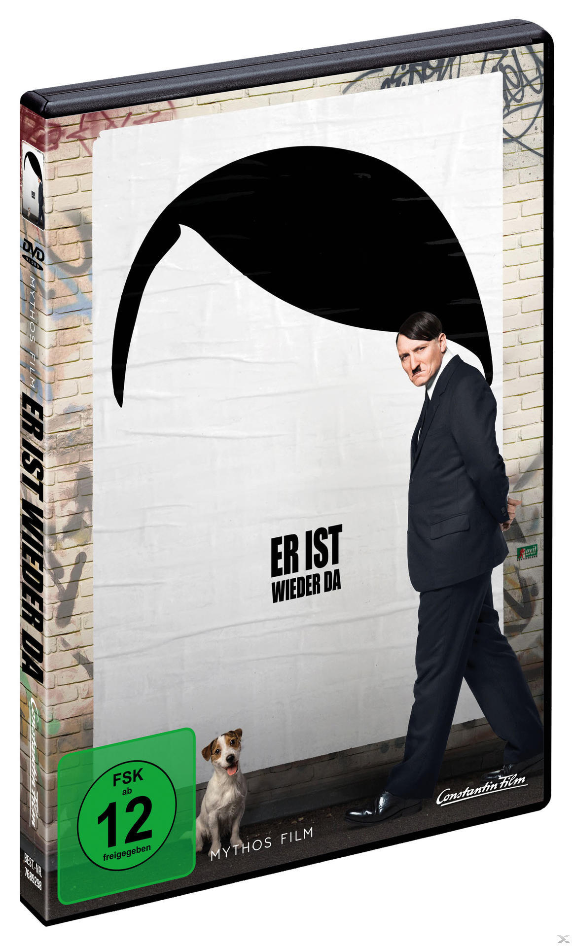 DVD-Box für "Er ist wieder da", mit einem Poster mit einer Silhouette und einem Mann.