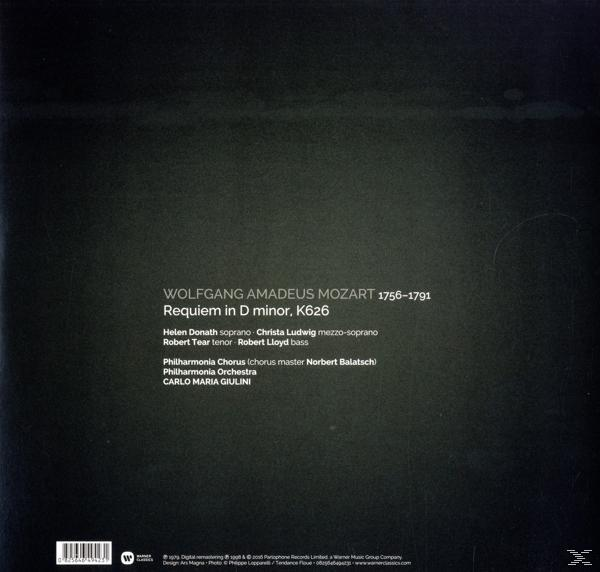 Albumcover mit Text über Mozarts Requiem in d-Moll, Auflistung der Interpreten.