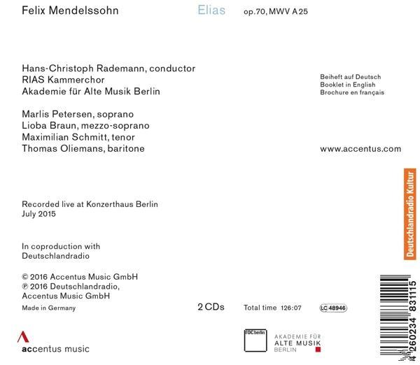 CD-Rückseite mit Text über Elias, eine Komposition von Felix Mendelssohn.