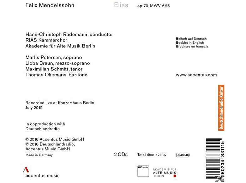 Thumbnail - VARIOUS, Akademie Für Alte Musik Berlin, Rias Kammerchor - Elias (CD)