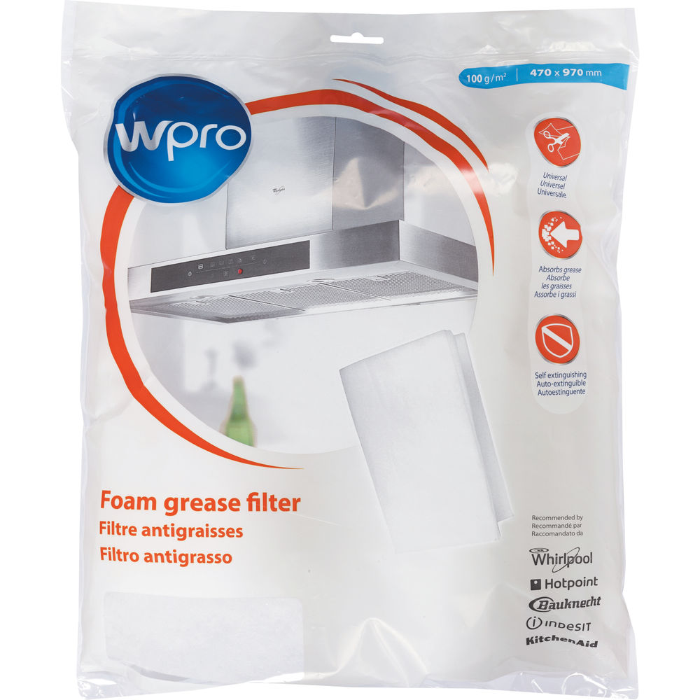 Emballage du filtre à graisse en mousse Wpro : Filtre et logo.