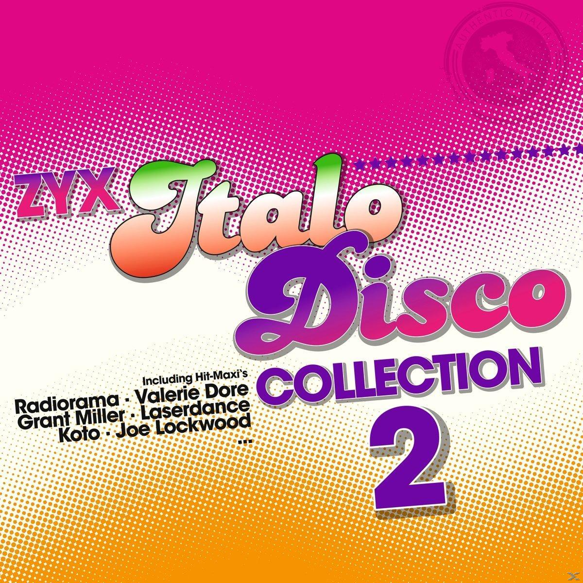 ZYX Italo Disco Collection 2 CD-Cover mit farbenfrohem, dynamischem Design und Text.