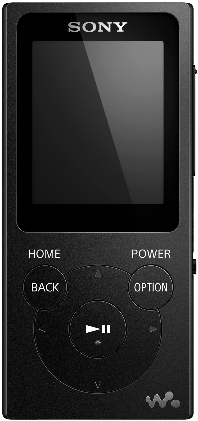 Ein schwarzer Sony Walkman MP3-Player mit Tasten für Home, Back, Power und Option.