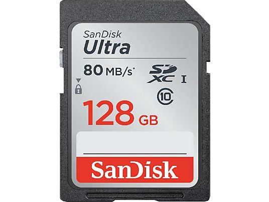 SANDISK Ultra - SDXC-Schede di memoria  (128 GB, 80 MB/s, Argento/nero)