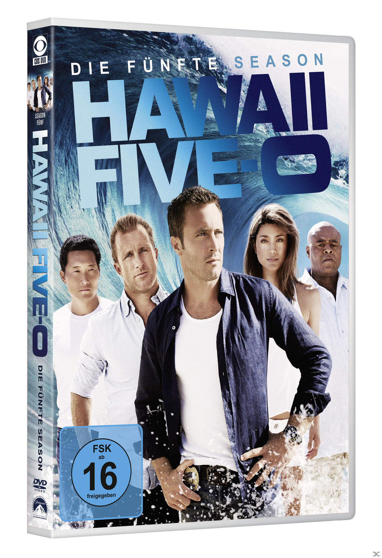 DVD-Cover. Hawaii Five-0. Mehrere Schauspieler werden gezeigt. Titel- und Staffelinfo sind vorhanden.