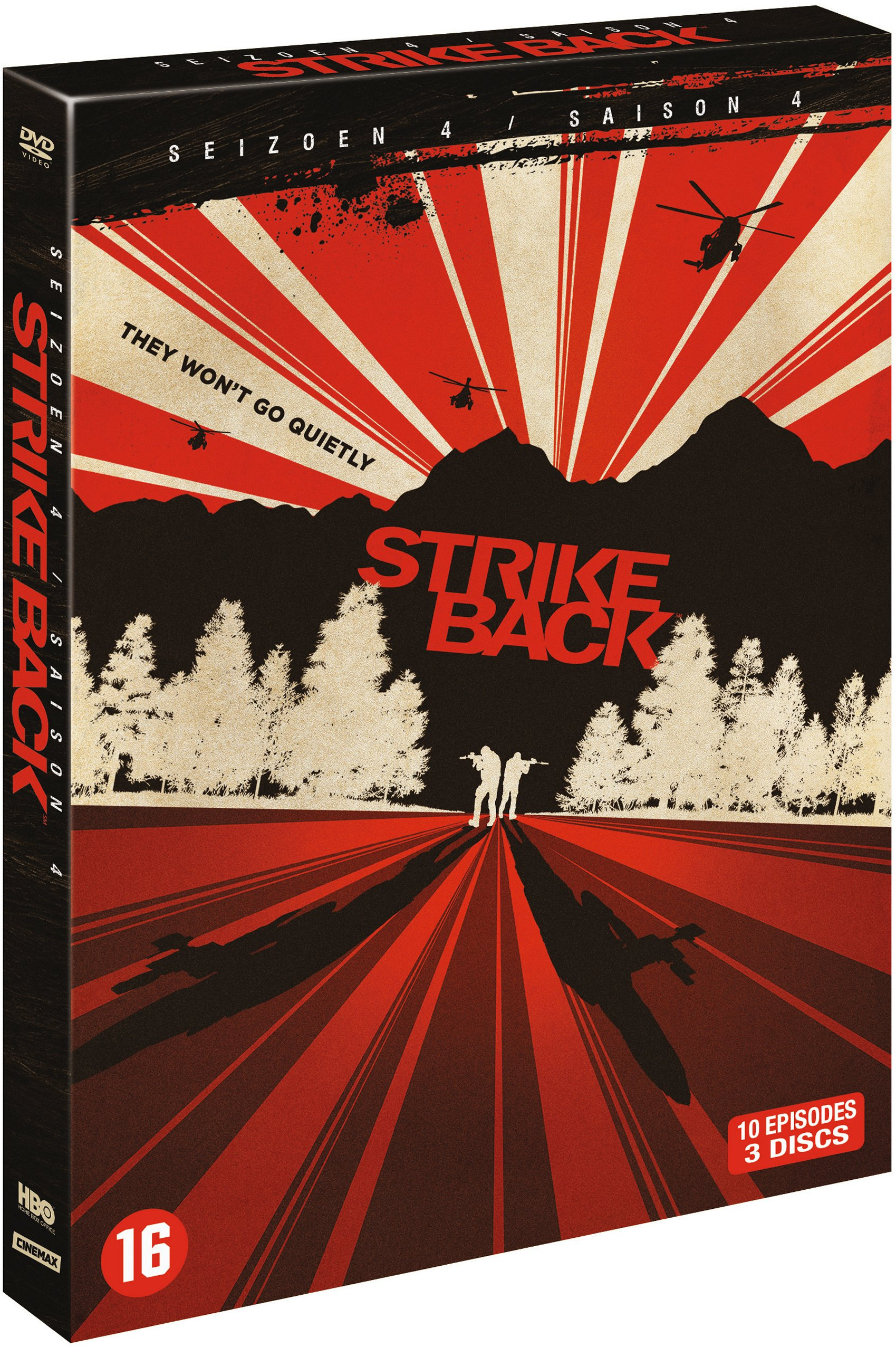 DVD box set of 'Strike Back' season 4. Red and black cover art with helicopters and soldiers.