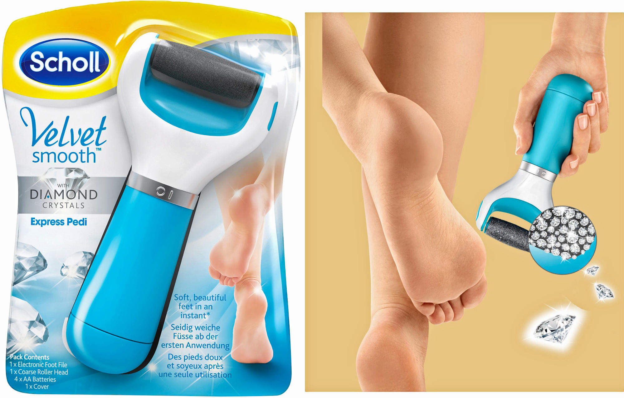 Limador de durezas - Scholl Velvet Smooth Express Pedi, Eléctrico, Funciona con pilas, Azul