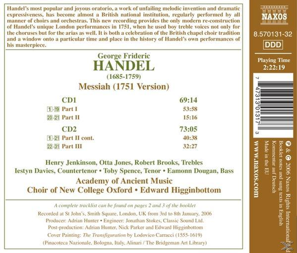 Edward Higginbottom, Higginbottom/Jenkinson/Brooks/ - Der Messias (1751)  - (CD)