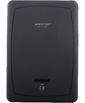 Fekete tablet Jalcor logóval és szöveggel, sötét háttérrel.