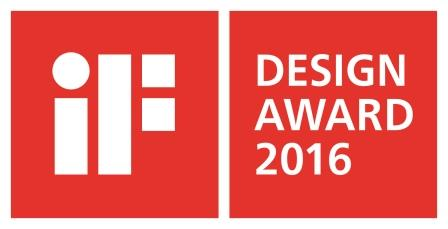 IF Design Award 2016 Logo mit rotem Hintergrund und weißen Designelementen.