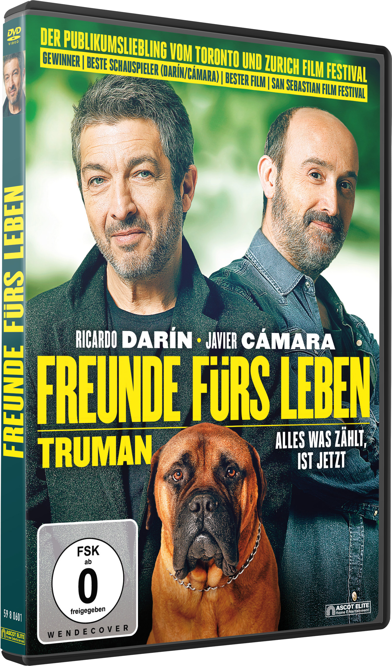 DVD-Cover. Zwei Männer und ein Hund sind abgebildet. Deutscher Text.