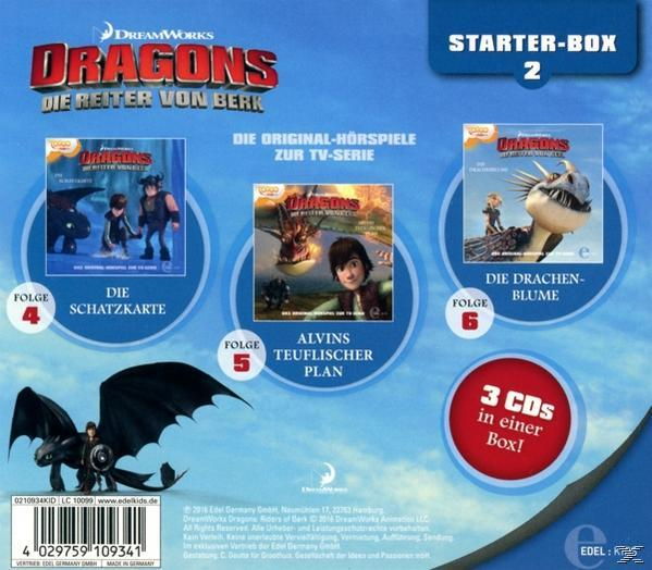 Rückseite der Dragons: Die Reiter von Berk DVD-Box. Enthält mehrere DVD-Cover und den Box-Titel.