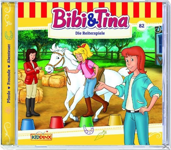 Cartoonbild von einem Pferd und drei Kindern. Buchcover mit Titel und gelb-rotem Hintergrund.