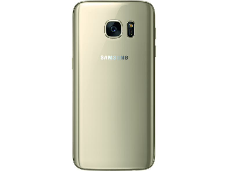 Gümüş renkli Samsung akıllı telefonun arkası. Kamera ve flaş görünür durumda. Samsung logosu ortada.