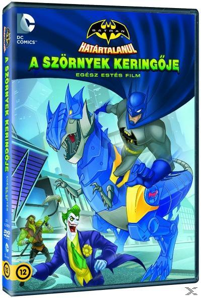 Batman rajzfilm DVD tokja, Batman kék dinón lovagol, Joker is látható.