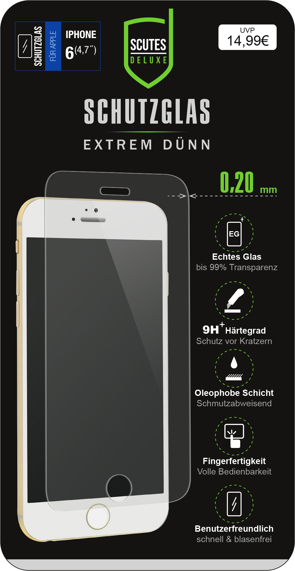 SCUTES DELUXE 96224 Schutzglas (für Apple iPhone 6, iPhone 6s)