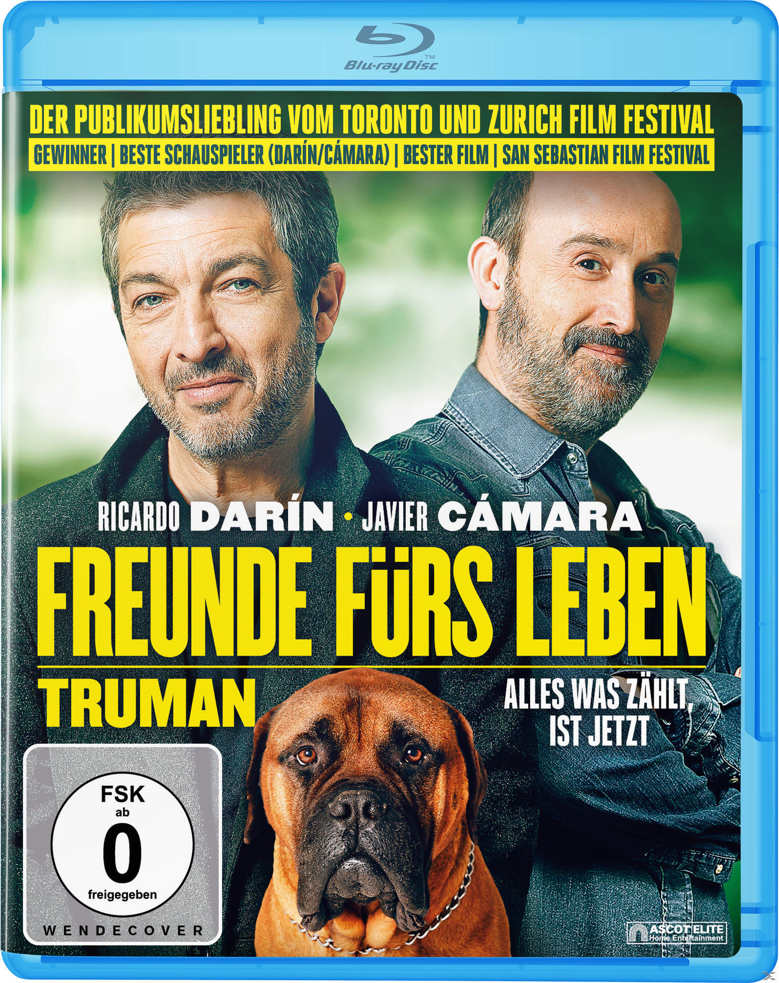 DVD-Cover mit zwei Männern und einem Hund mit Text auf Deutsch.