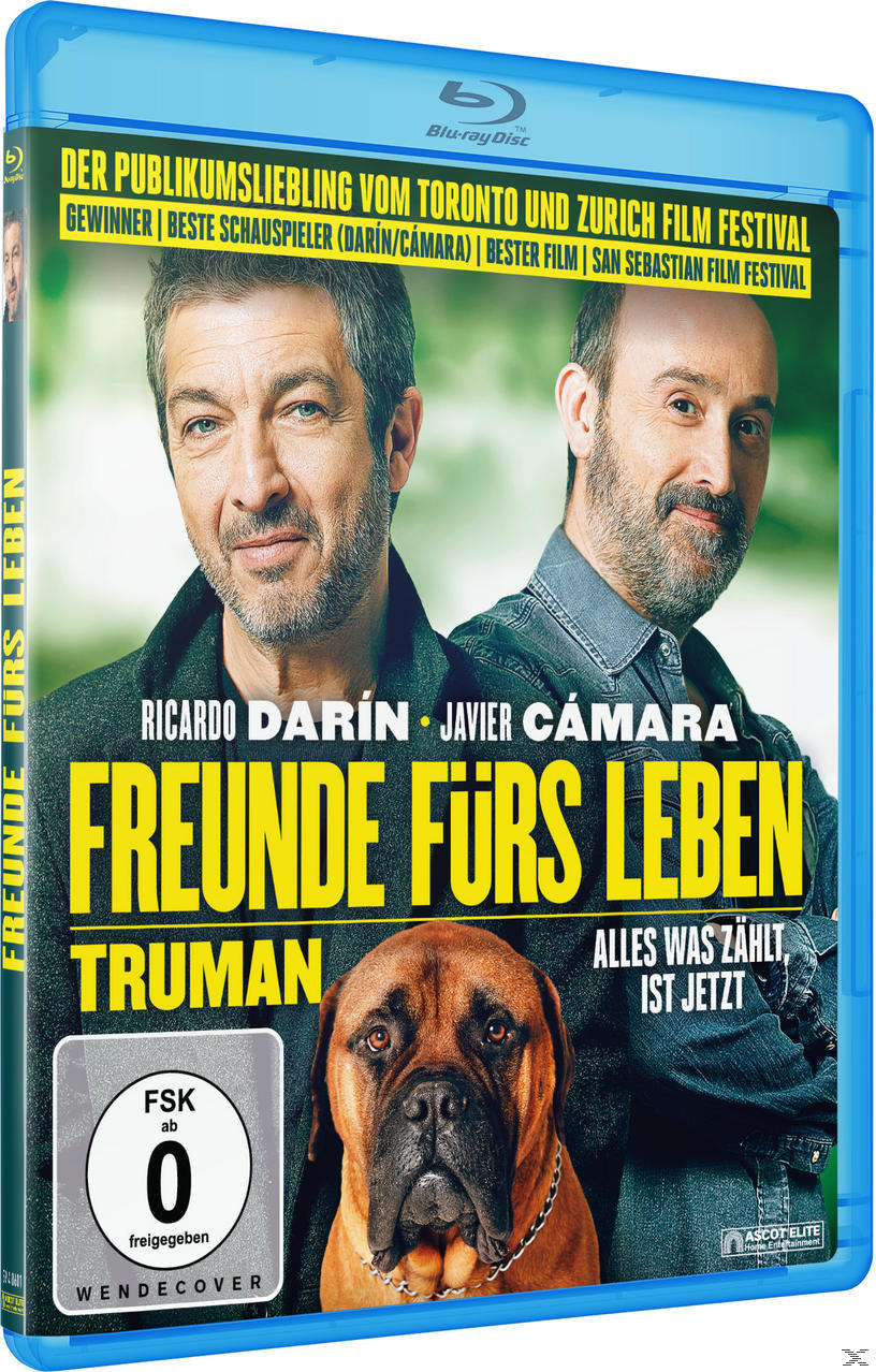 Blu-ray-Cover mit zwei Männern und einem Hund.