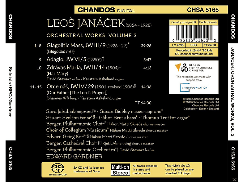 Thumbnail - Bergen Philharmonic Orchestra and Choirs - Orchesterwerke Vol.3-Glagolithische Messe/Adagi (SACD Hybrid)