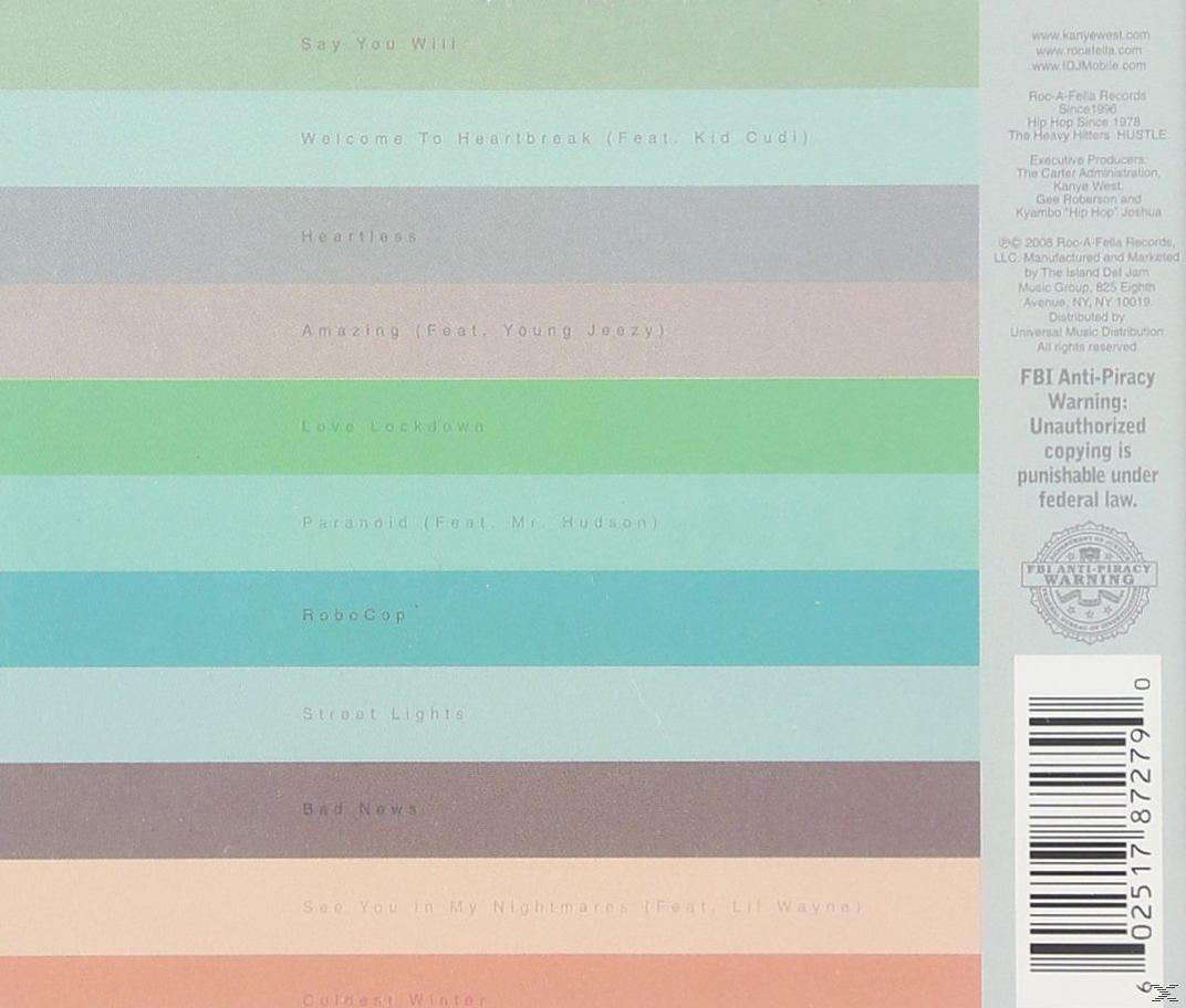Rückseite eines Kanye West Albums mit Titelliste und Urheberrechtsinformationen.