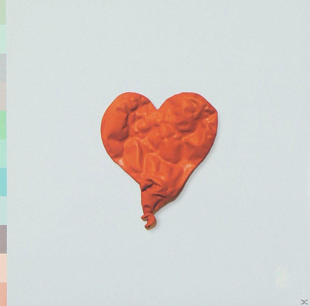 Albumcover: Orangefarbener, entleerter Herzballon auf hellblauem Hintergrund. Einfaches Design.
