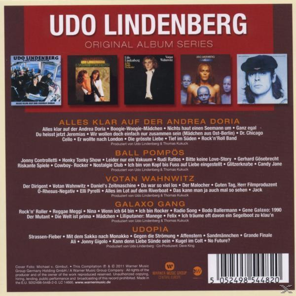 CD-Cover. Udo Lindenberg Album. Mehrere Albumcover werden gezeigt. Text ist sichtbar.