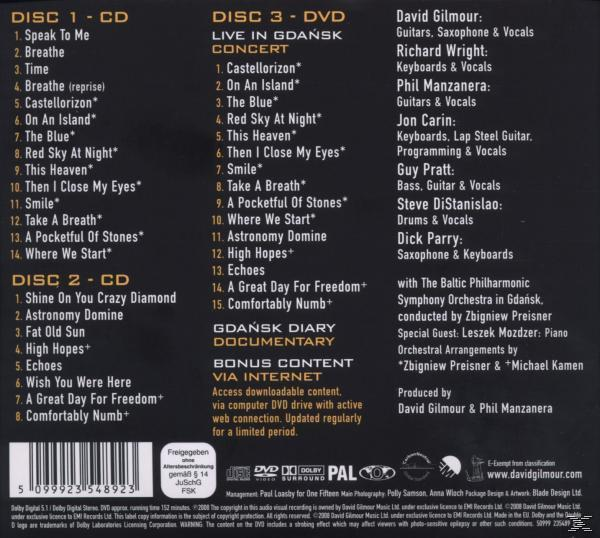 Pink Floyd Album, Rückseite, Titelliste und Credits für das Live-Album 'Pulse'.