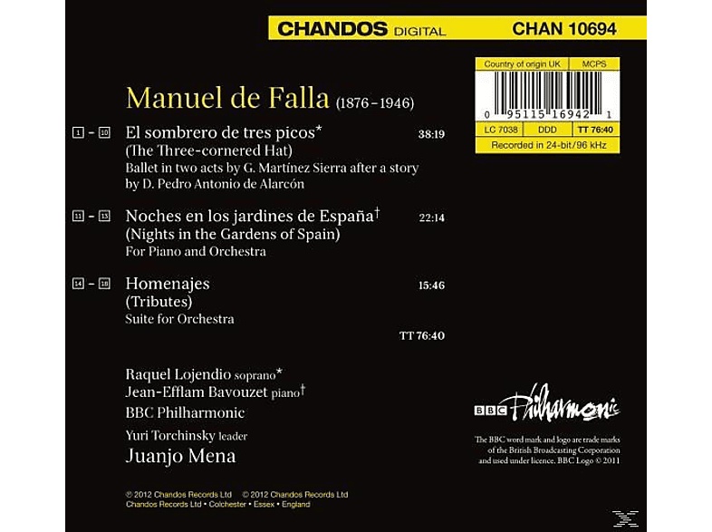 Thumbnail - Raquel Lojendio, Bbc Philharmonic, Jean-efflam Bavouzet - Nights in the Gardens of Spain/Homenajes (CD)