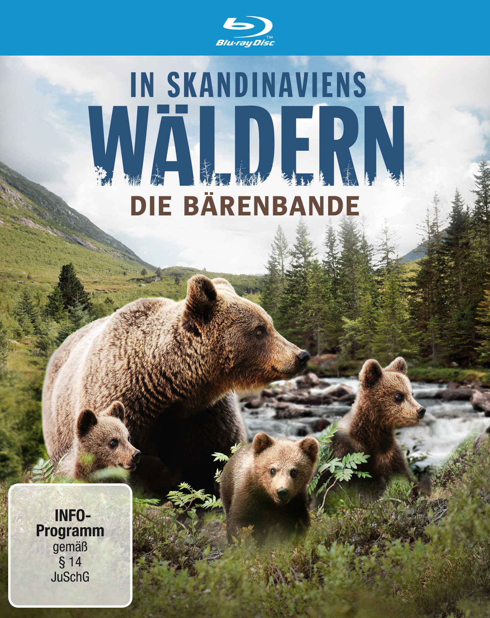 Filmcover von Bären in einem Wald. Drei Bären und ein Fluss.