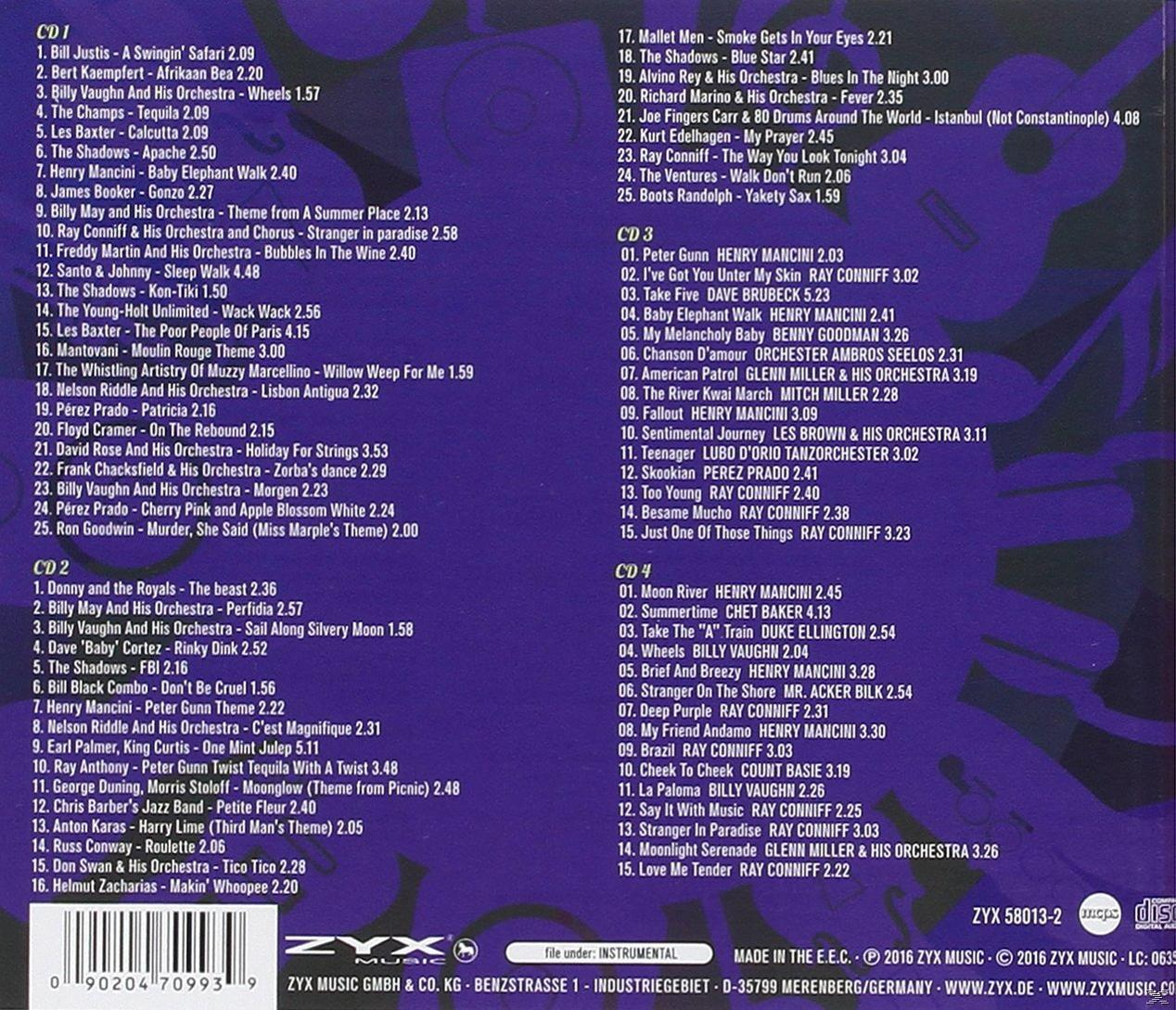 Rückseite der CD-Hülle mit einer Liste von Liedern. Mehrere CDs sind aufgelistet.