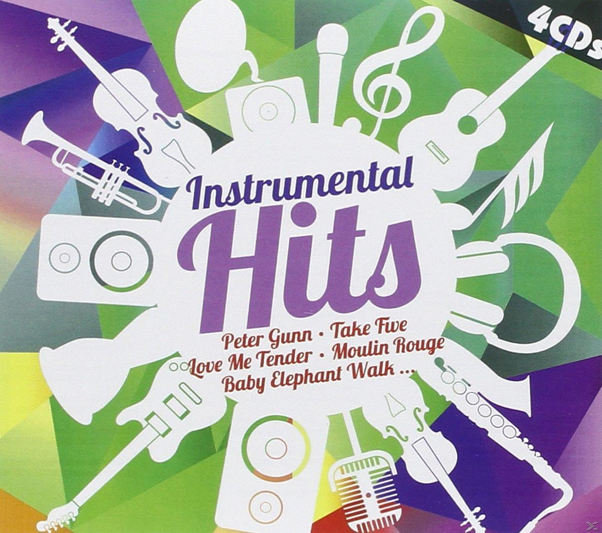 Instrumental Hits Albumcover. Verschiedene Musikinstrumente mit Titel und Songliste angeordnet.
