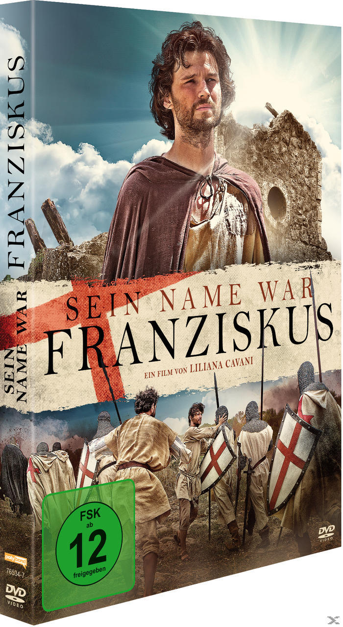 DVD-Hülle mit einem Mann in einem braunen Umhang, Text auf Deutsch: Sein Name War Franziskus.