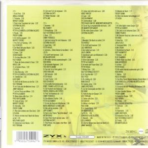 CD-Rückseite: Titelliste mit Namen von Songs und Künstlern. Gelber Hintergrund. Kleines Bild des Sängers.