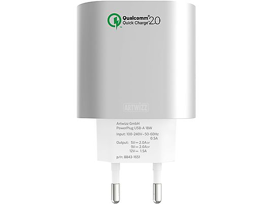 ARTWIZZ Powerplug 18 W USB Alu - Chargeur USB (Blanc/Argent)