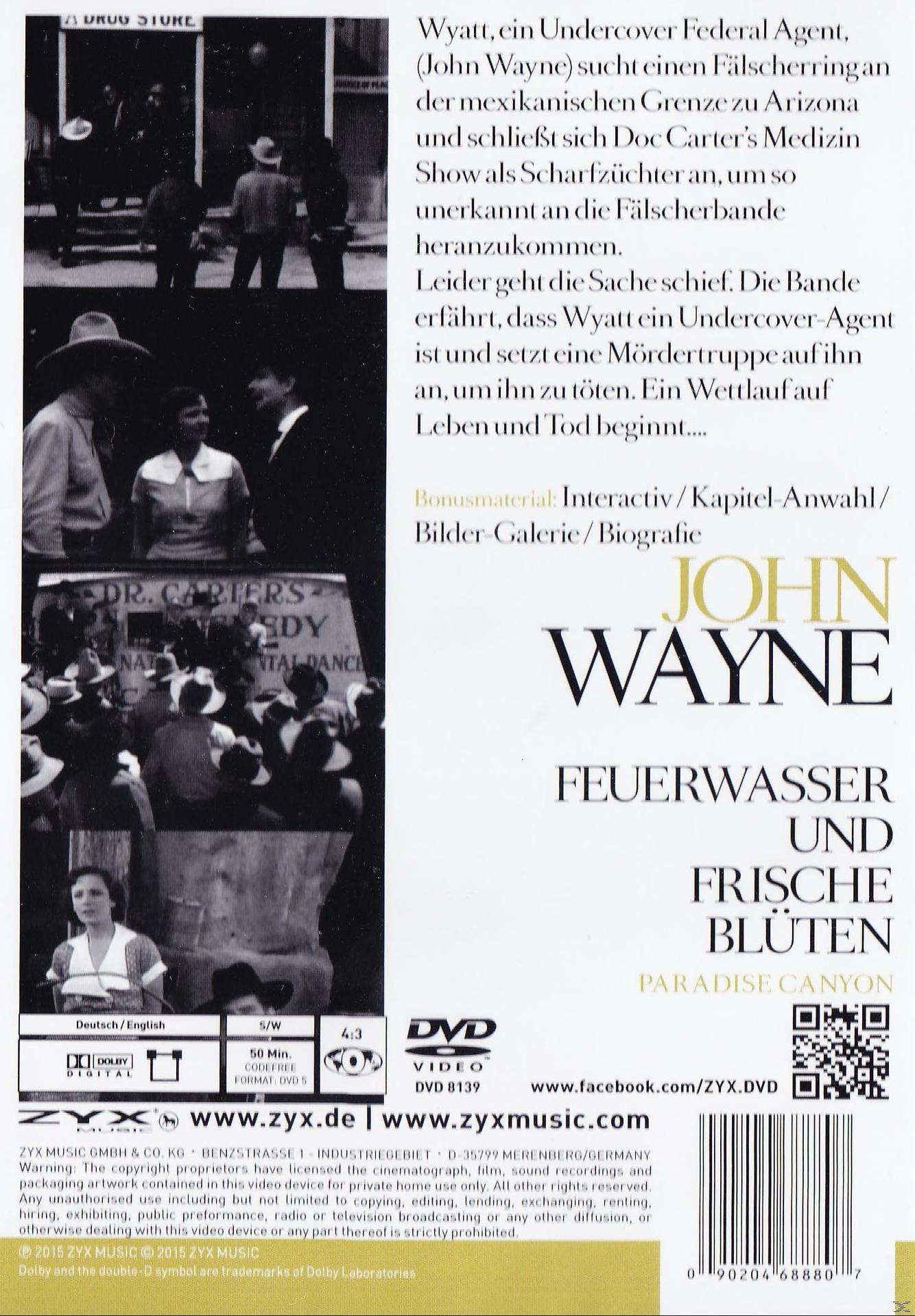 DVD-Cover mit einer Filmszene, Text: John Wayne Feuerwasser und Frische Blüten.