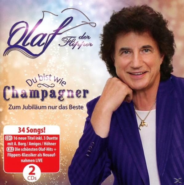 CD-Cover mit Olaf der Flipper, Titel 'Du bist wie Champagner' und 34 Songs.